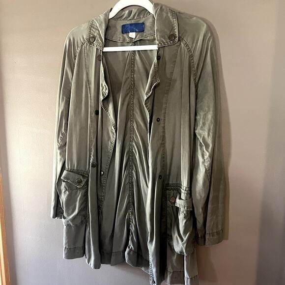 Francesca’s Blue Rain Olive Green Twill Utility Jacket Snap Buttons, Small S / M - Picture 6 of 14